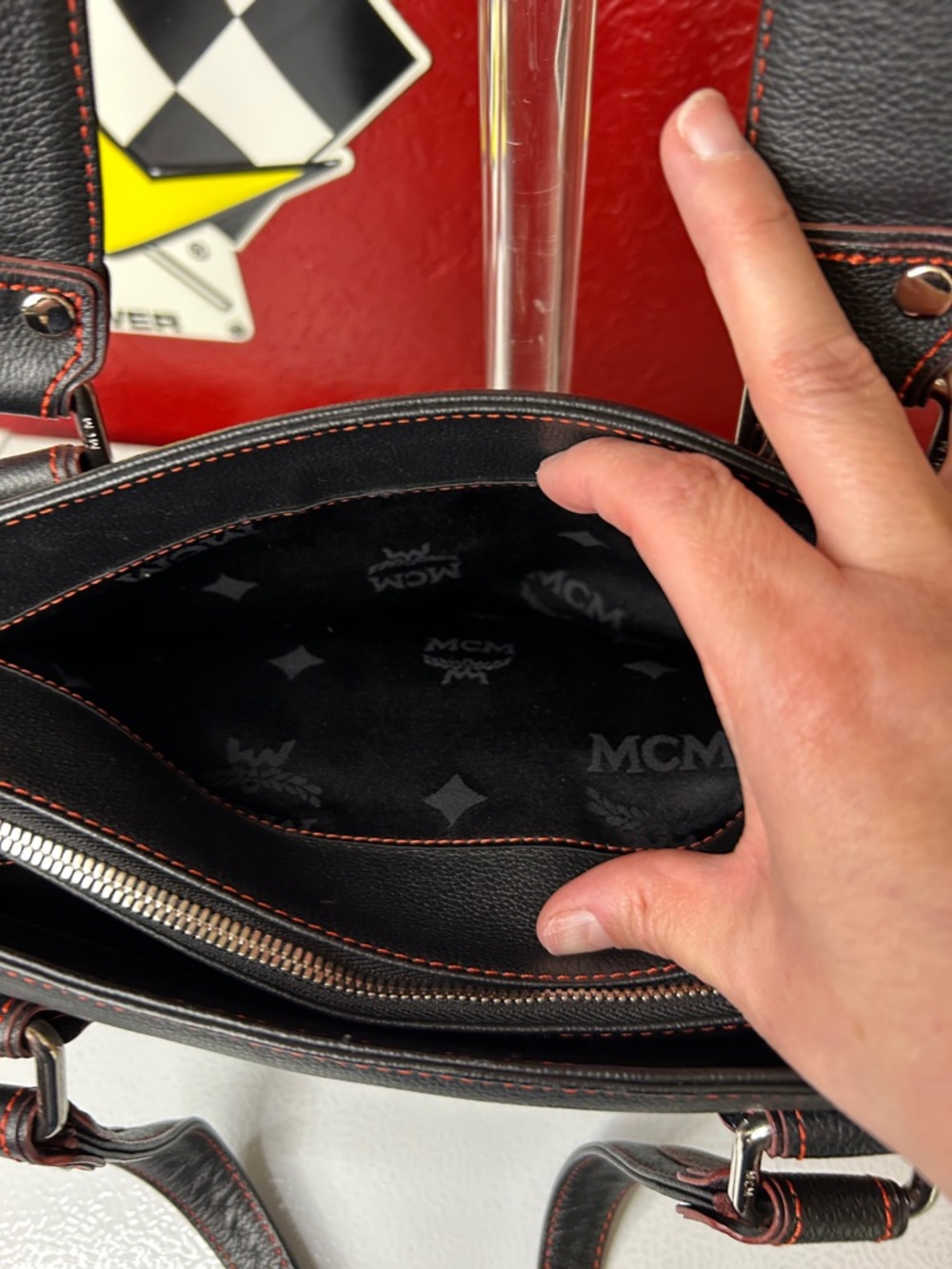 MCM Black Shoulder Bag with Red Stitching - Picture 7 of 14